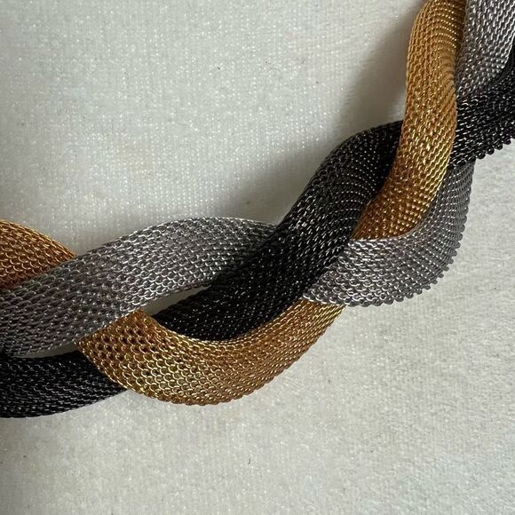 Relex Black, Gold, and Silver Braided Metallic Magnetic Clasp Statement Necklace - Picture 2 of 6